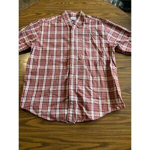 Carhartt red white tan checked short sleeved button front shirt size Large